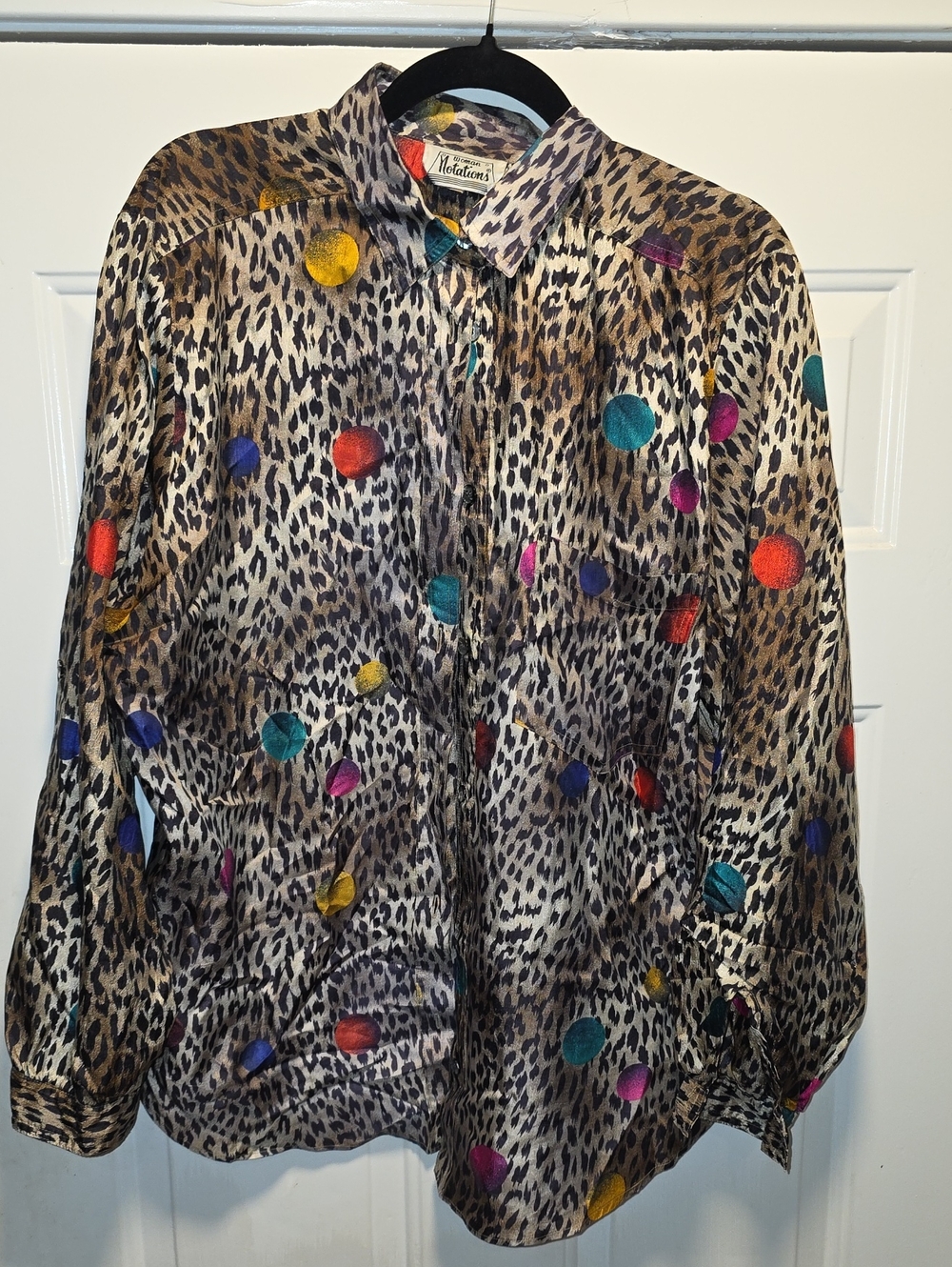 Matteau Leopard Print Button-Front Blouse with Multicolor Polka Dots